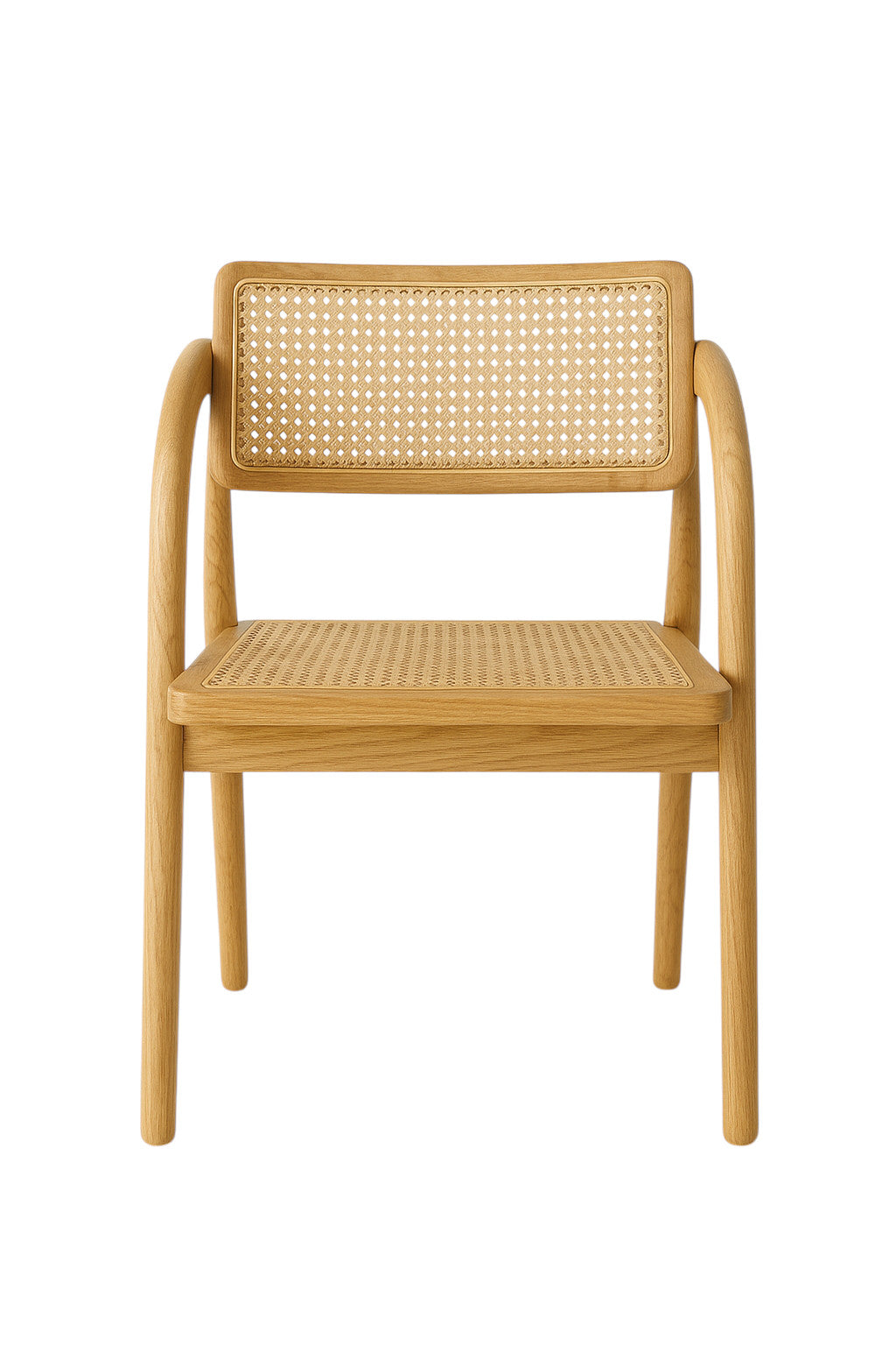 Sedia in legno chiaro con seduta e schienale in rattan stile paglia di Vienna intrecciata, a noleggio