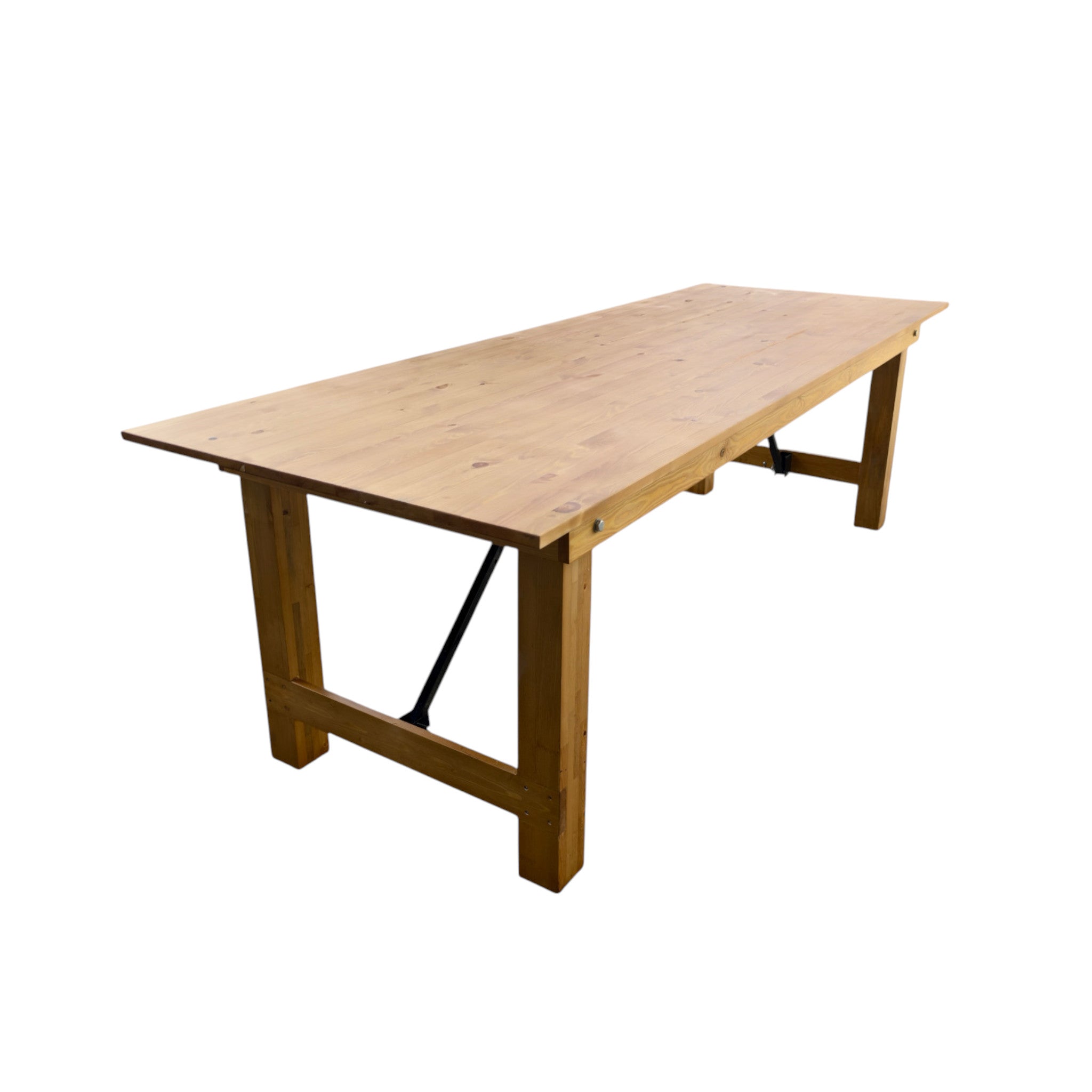 Tavolo rettangolare rustico in legno massello naturale con struttura pieghevole, lunghezza 240 cm, a noleggio