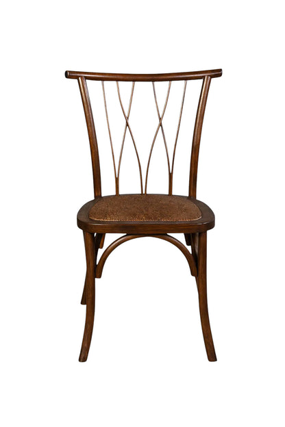 Sedia in legno scuro con schienale a stecche incrociate a W e seduta liscia, alternativa alla sedia crossback, a noleggio