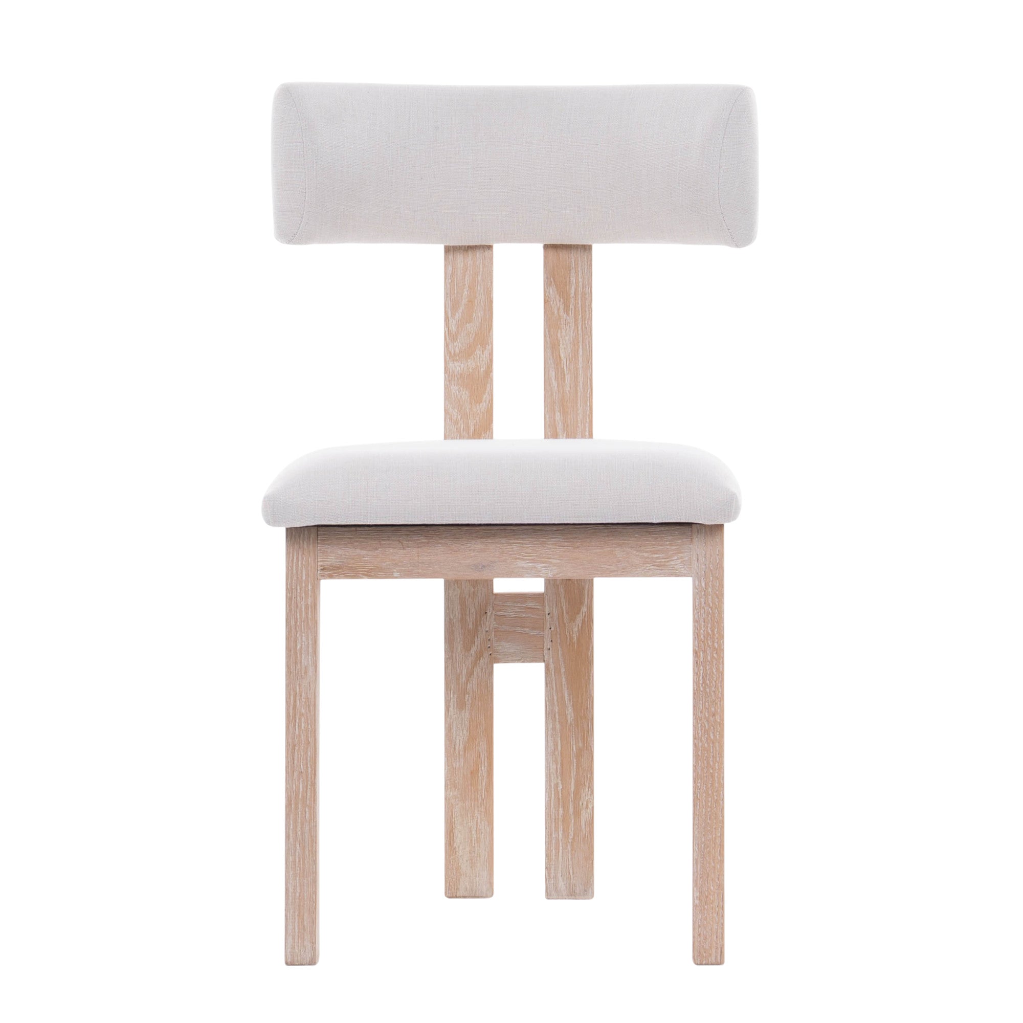 Sedia imbottita in legno chiaro e schienale curvo, con seduta e schienale imbottiti in tessuto chiaro, a noleggio a Roma