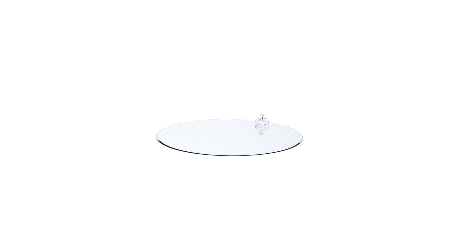 Sottopiatti in vetro specchiato, design rotondo, a noleggio per matrimoni ed eventi a Roma.