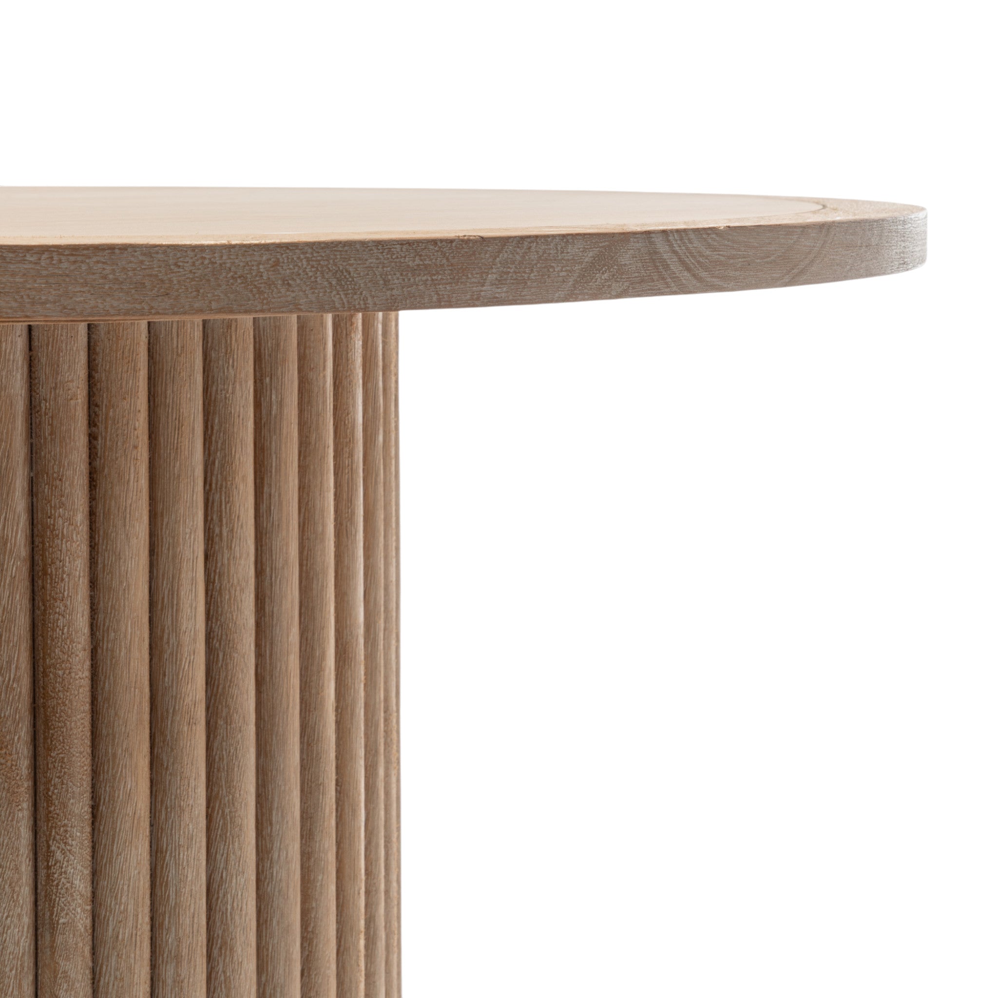 Tavolo alto da cocktail in legno a base cilindrica e doghe verticali per appoggio aperitivi buffet, diametro 90, a noleggio