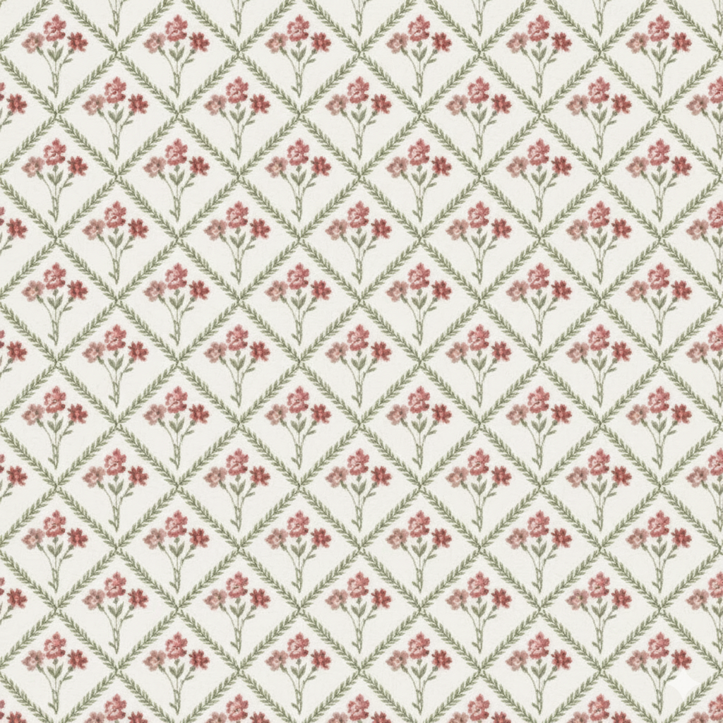 Tovaglia Fior di Campo con motivo geometrico floreale rosa e verde per matrimoni country chic e eventi romantici