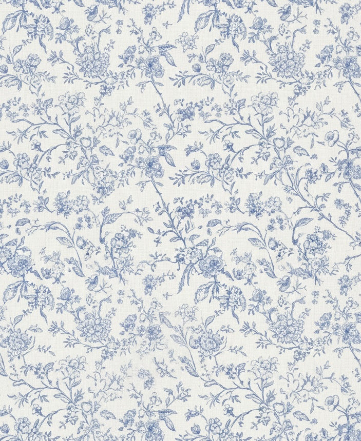 Tovaglia Fiori di Provenza con motivo floreale azzurro su fondo avorio per matrimoni romantici e eventi shabby chic