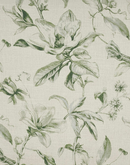 Tovaglia Magnolia Verde con stampa floreale botanica su fondo avorio per matrimoni ed eventi eleganti